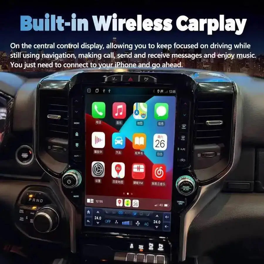 Autoradio Carplay Navigation GPS, écran Android 13.1 pouces, stéréo automatique, lecteur vidéo multimédia, pour Dodge Ram 1500 2500 3500 2019 – 2023