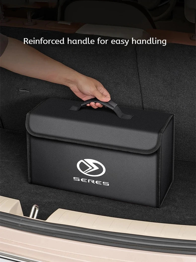 Boîte de rangement de coffre de voiture en cuir pliable en Fiber de carbone pour série 7 série 5 série 8 9 2025 M7 M5, sac de rangement automatique, accessoires