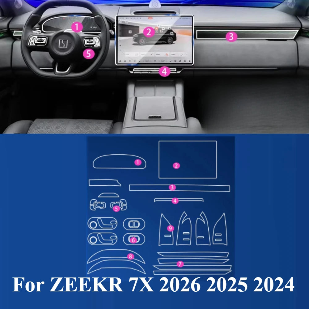 Film de Protection PPF pour ZEEKR 7X 2026 2025 2024, accessoires intérieur transparent en TPU LCD, panneau d'équipement de Navigation, Console centrale