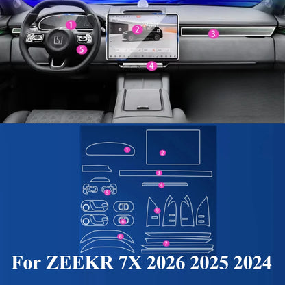 Film de Protection PPF pour ZEEKR 7X 2026 2025 2024, accessoires intérieur transparent en TPU LCD, panneau d'équipement de Navigation, Console centrale
