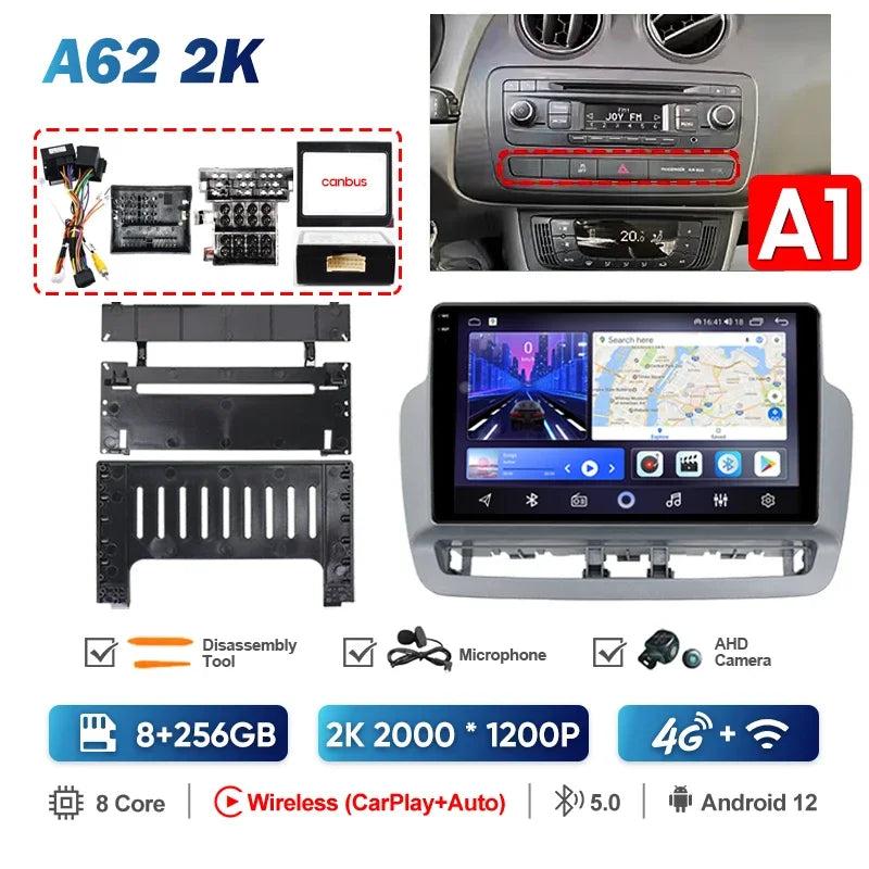 Pour Seat Ibiza 2012 2013 2014 2015 Android Auto Carplay Radio voiture lecteur vidéo multimédia GPS Navigation QLED écran tactile 4G
