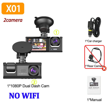 Caméra de Tableau de Bord pour Voiture, Enregistreur Vidéo 1080P, WIFI, DVR, dashcam voiture，dashcam voiture ，camera voiture，camera voitures Vue Avant et Arrière, Vision Nocturne, Boîte Noire, Accessoires, 3 Caméra