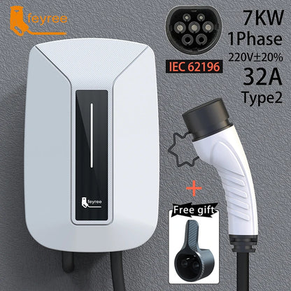 Feyree EVSE Wallbox 32A 7KW شاحن سيارة كهربائية نوع 2 مقبس IEC62196-2 أحادي الطور كابل بطول 5 متر محطة شحن جدارية للسيارات الكهربائية