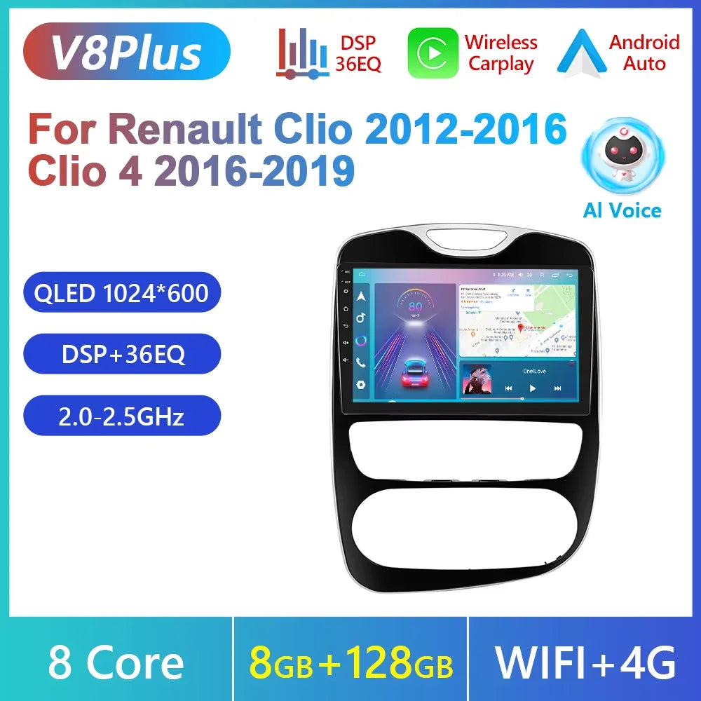 Podofo Android 4G WIFI lecteur multimédia de voiture pour Renault Clio 2012-2016 Clio 4 2016-2019 Carplay GPS écran tactile autoradio RDS