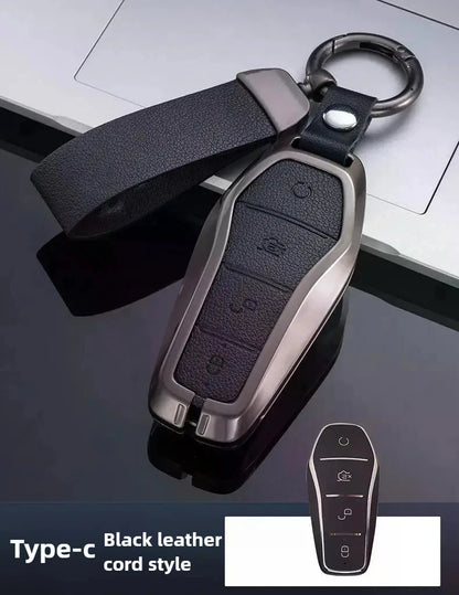 Étui pour clé pour BYD Song Plus Atto 3 Han EV Tang DM Qin joint dauphin cuir métal porte-clés à distance porte-clés accessoires de voiture
