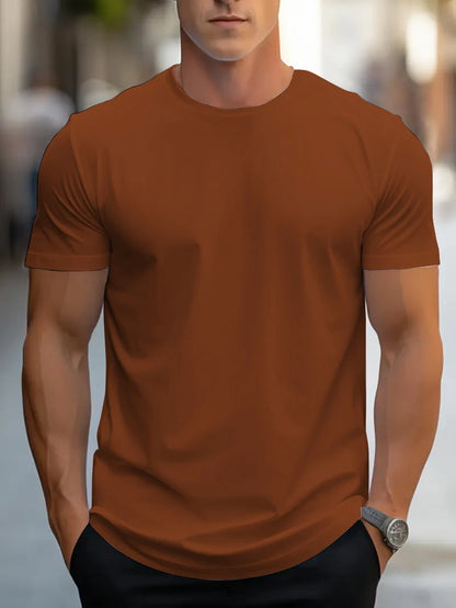 T-shirt d'été à manches courtes et col rond pour hommes, design de couleur unie, à la mode et simple, décontracté, polyvalent au quotidien, tissu doux