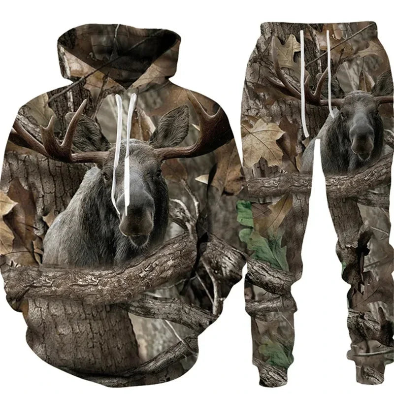 Camouflage plante chasse animale impression 3D sweats à capuche pantalons ensembles hommes sweats pantalons de survêtement deux pièces costumes survêtement hommes vêtements