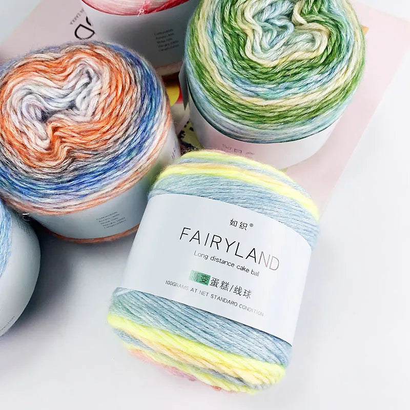 Fil à gâteau dégradé pour tricoter à la main, fil coloré au Crochet, Section moyenne et épaisse, fil arc-en-ciel en laine de coton teint, 100 g/pièce
