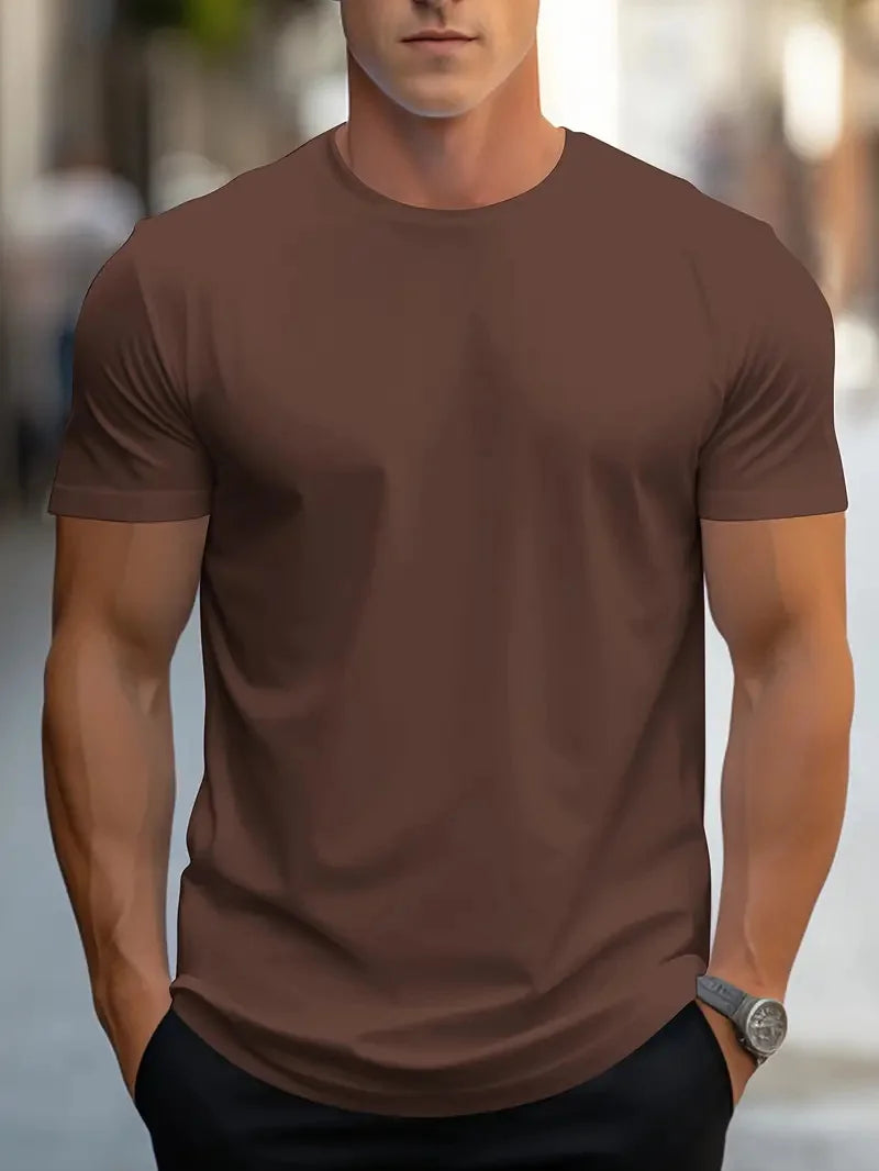 T-shirt à Manches Courtes et Col Rond pour Homme, Vêtement Simple, de Couleur Unie, de Haute Qualité, Confortable, Respirant, Décontracté et Polyvalent, pour Été