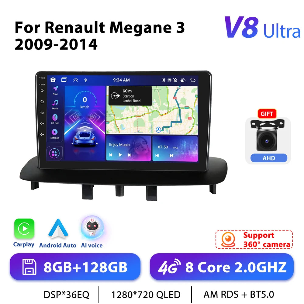 Podofo 9 "autoradio sans fil CarPlay Android Radio pour Renault Megane 3 2008-2014 multimédia GPS 4G WIFI voiture systèmes intelligents