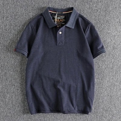 T-shirt rétro américain à manches courtes pour hommes, Polo à revers de couleur unie, à la mode, 100% coton, hauts d'affaires décontractés