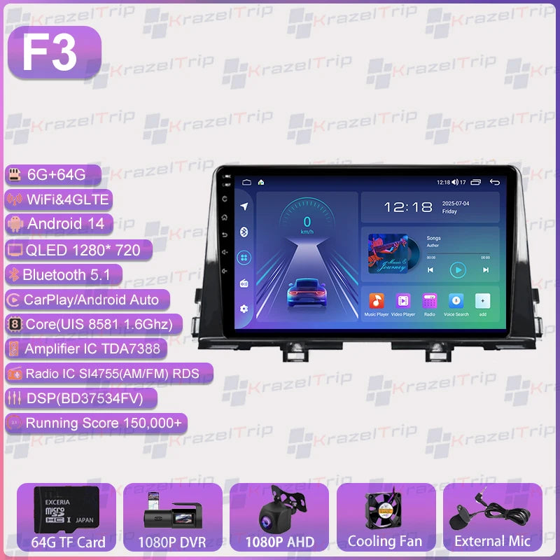 Autoradio Android 9 pouces pour KIA Morning 3 Picanto 2016 2017 2018 2019 2020 - 2023, GPS stéréo Carplay Autoradio DAB WIFI DSP RDS
