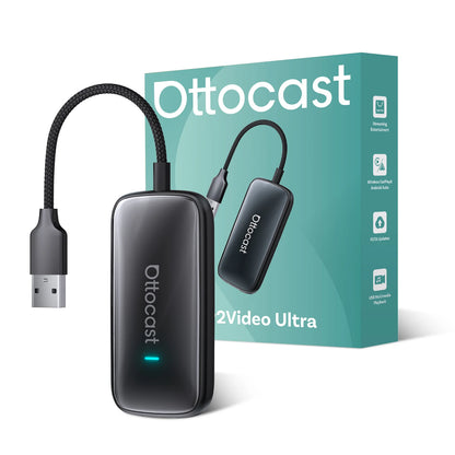 OTTOCAST Play2Video Ultra sans fil CarPlay et Android Auto AI Box intégré YouTube Netflix IPTV Plug & Play pour voiture filaire d'usine