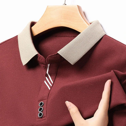 Polo à manches longues pour hommes, décontracté, couleur unie, à la mode, respirant, confortable, polyvalent, nouvelle collection