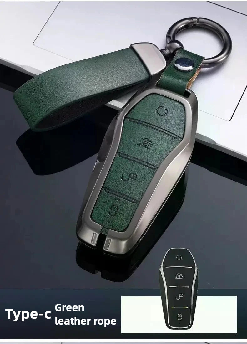 Étui pour clé pour BYD Song Plus Atto 3 Han EV Tang DM Qin joint dauphin cuir métal porte-clés à distance porte-clés accessoires de voiture