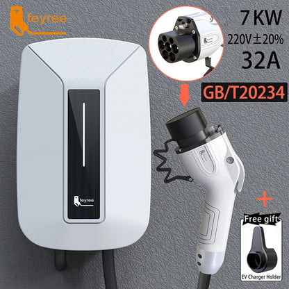 Feyree EVSE Wallbox 32A 7KW شاحن سيارة كهربائية نوع 2 مقبس IEC62196-2 أحادي الطور كابل بطول 5 متر محطة شحن جدارية للسيارات الكهربائية