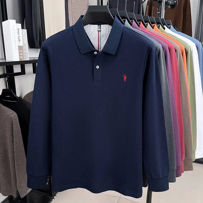 100% pur coton automne et hiver hommes mode sport marque brodé poney à manches longues POLO affaires t-shirt style décontracté