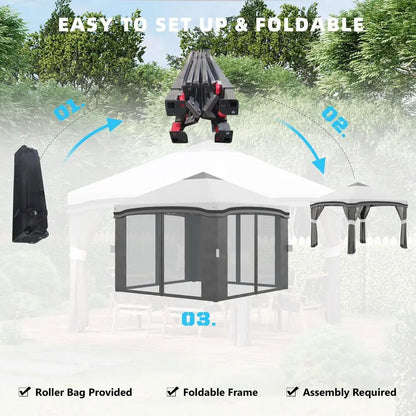 10 x 10 Pop Up Canopy Tent with Netting, Instant Tents for Parties, Height Adjustable, with Wheeled Carry Bag and 4 Sand Bags f