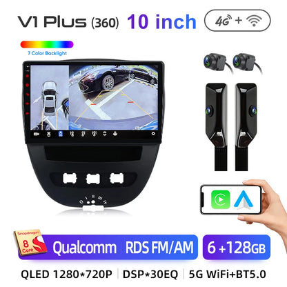 Junsun CarPlay sans fil pour Apple Auto autoradio stéréo pour Peugeot 107 Toyota Aygo citroën 2005-2014 GPS écran tactile multimédia