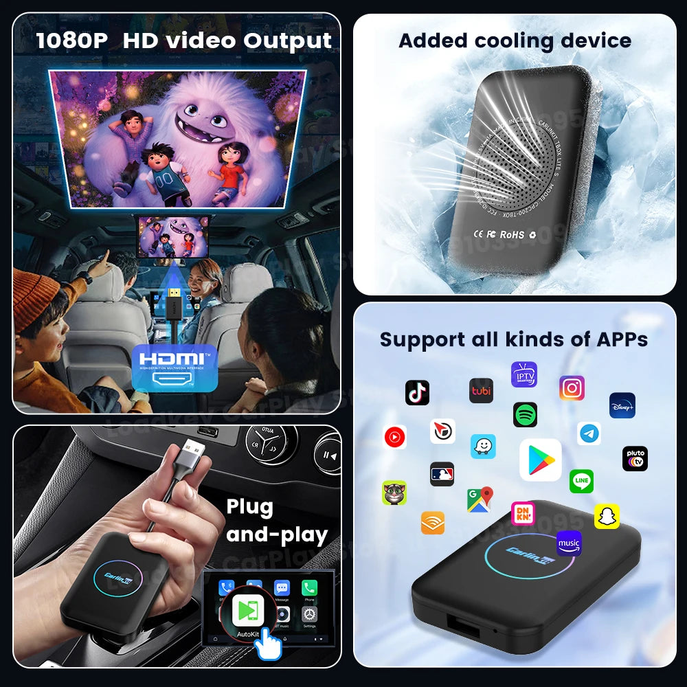 2026 CarlinKit HDMI Android Ai Box sans fil Carplay Android Auto pour Youtube Netflix IPTV 5 en 1 WIFI 5GHZ USB A Plug And Play