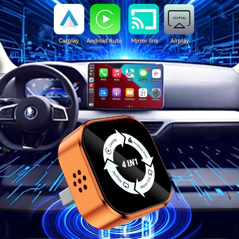 Adaptateur Carplay sans fil 4 en 1, mise à niveau 2026, lien miroir Airplay, WiFi + BT, système de voiture intelligent, écran de Projection, CarPlay Android Auto