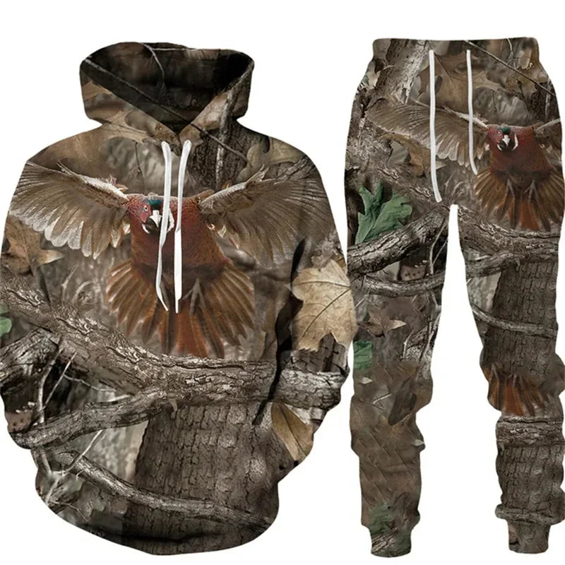 Camouflage plante chasse animale impression 3D sweats à capuche pantalons ensembles hommes sweats pantalons de survêtement deux pièces costumes survêtement hommes vêtements