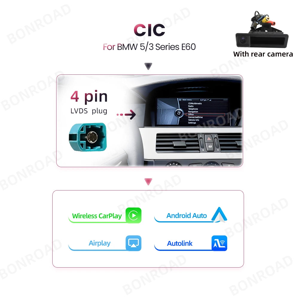 Autoradio Android avec Écran et Lecteur de Limitation pour Voiture BMW Série 5/3, E60/E61/E62/E63/E90/E91/E92/E93/M3, Masque CCC CIC