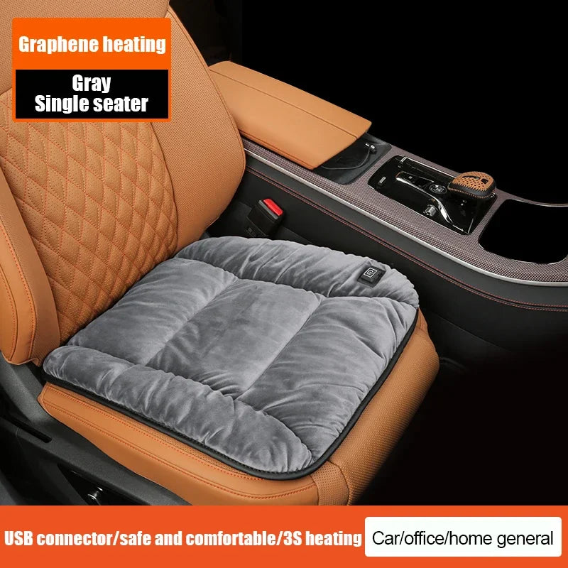 Coussin chauffant de voiture en graphène, coussin de siège en peluche d'hiver, coussin unique électrique USB chaud universel monté sur véhicule 12V, 1 pièce