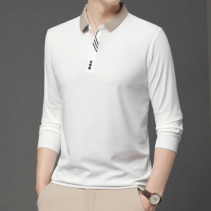 Polo à manches longues pour hommes, décontracté, couleur unie, à la mode, respirant, confortable, polyvalent, nouvelle collection