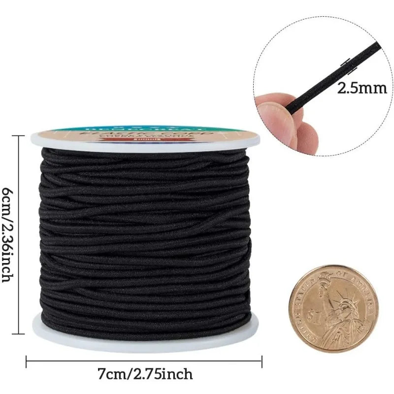 1 Rouleau de 2.5mm de fil élastique noir de 38 yards pour la fabrication de bracelets artisanaux, ULen tissu pour perles