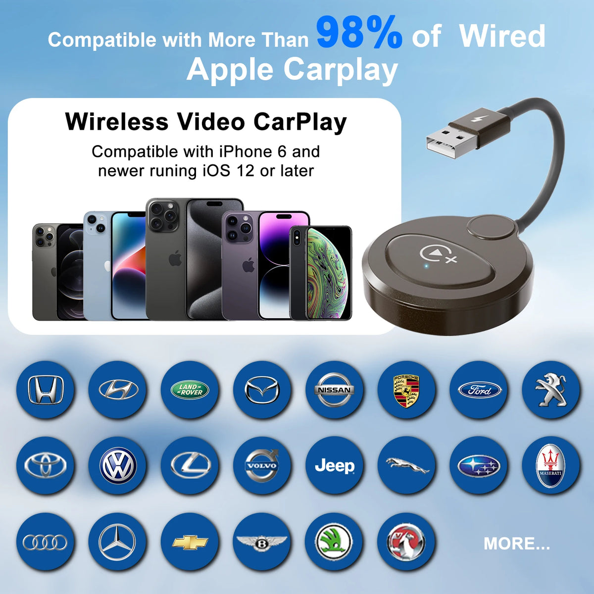 Adaptateur sans fil Carplay avec Youtube/Netflix/Tiktok, Dongle USB Carplay sans fil pour Carplay filaire en usine vers sans fil