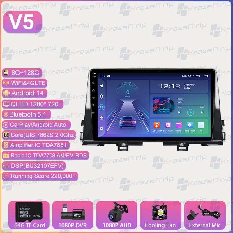 Autoradio Android 9 pouces pour KIA Morning 3 Picanto 2016 2017 2018 2019 2020 - 2023, GPS stéréo Carplay Autoradio DAB WIFI DSP RDS