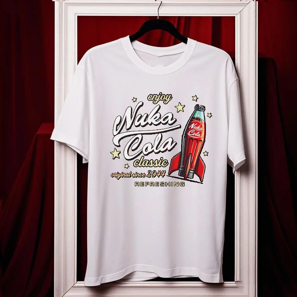 تيشيرت Nuka Cola Fallout للجنسين من القطن الناعم، تي شيرت مضحك، تي شيرت أحمر عتيق 2044، تي شيرت علوي، هدية للمعجبين، ملابس رجالية، هاراجوكو