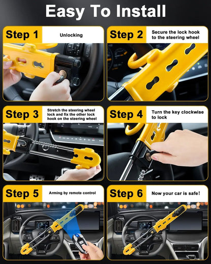 Verrouillage de volant d'alarme 113dB, dispositif de voiture antivol robuste avec sensibilité réglable pour camion Van SUV automatique