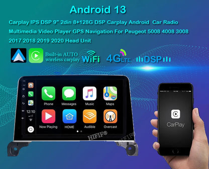Autoradio Android, WIFI, FM, GPS, Stéréo, 2 DIN, Unité Centrale avec Cadre, pour Voiture KIT 5008, 4008, 3008, 2017, 2018, 2019, 2020