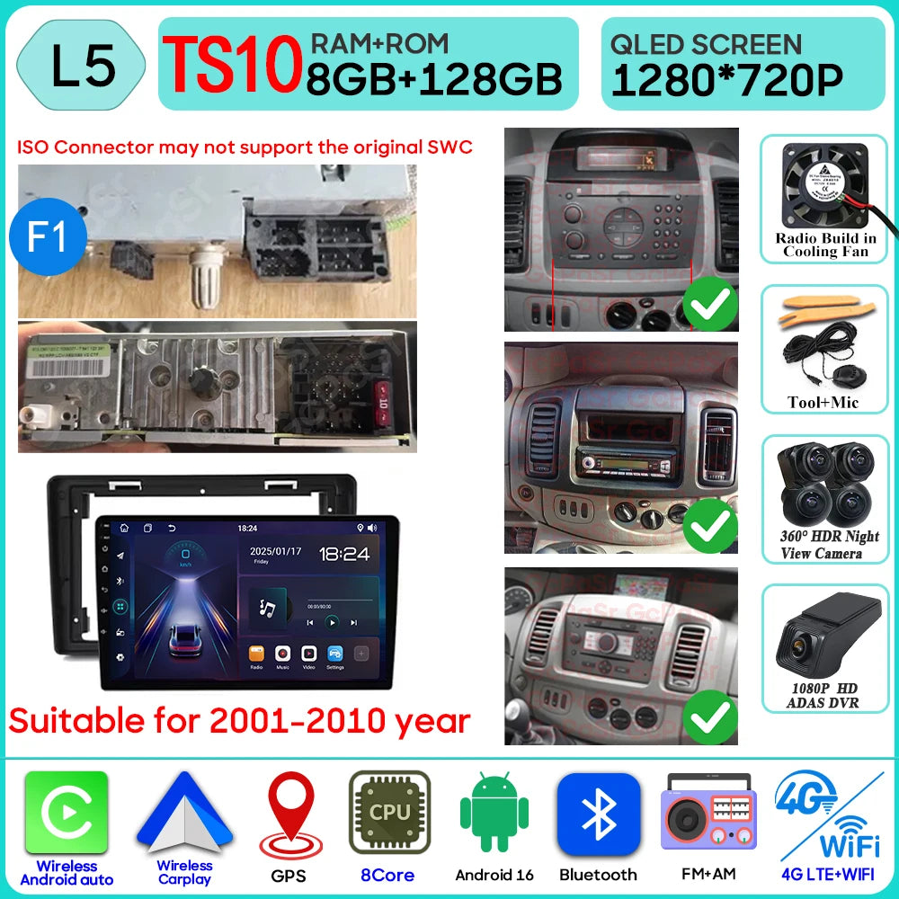 Autoradio Android 16 pour Renault Trafic 2 pour Opel Vivaro A pour Nissan primastar 2001 - 2014 GPS Navigation Carplay Android Auto