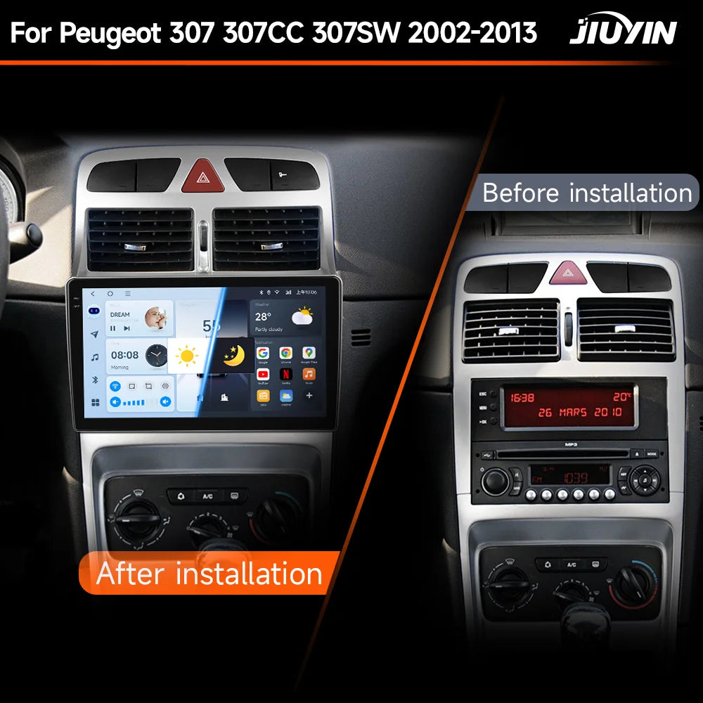 JIUYIN-Autoradio pour KIT 307, 307CC, 307SW, 2002-2013, CarPlay sans fil, Android Auto, systèmes intelligents de voiture, No 2 Din, DVD