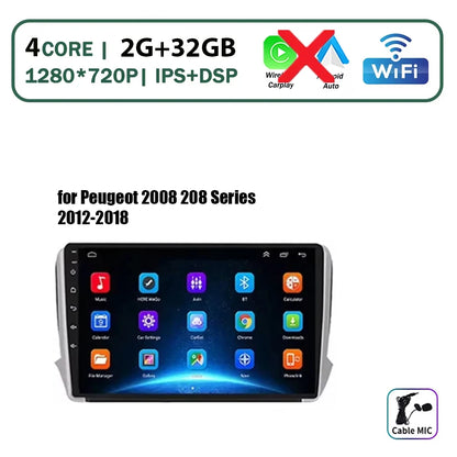 Autoradio multimédia Android 16 pour Peugeot 2008 208 Série 2012-2018 Lecteur Navigation GPS CarPlay sans fil Radio DVD Unité principale