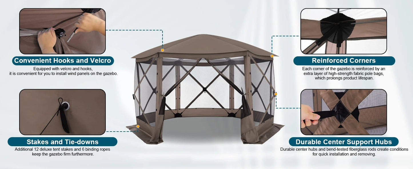 Maison d'écran de tente de belvédère escamotable pour le camping, pièce d'écran de 12x12 avec le toit parfait, belvédère d'écran extérieur avec le filet