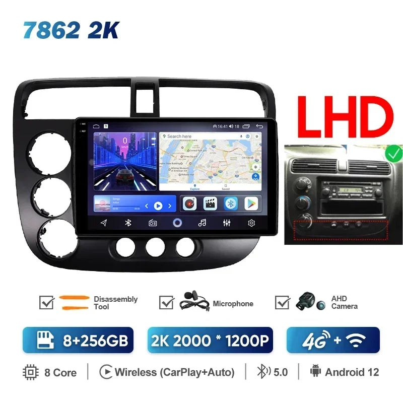 MAMSM-Autoradio pour Honda Civic 7, LHD, RHD, 2000-2006, Android 13, Limitation, Lecteur vidéo, GPS, 4G, Carplay, Auto Stereo, Head Unit