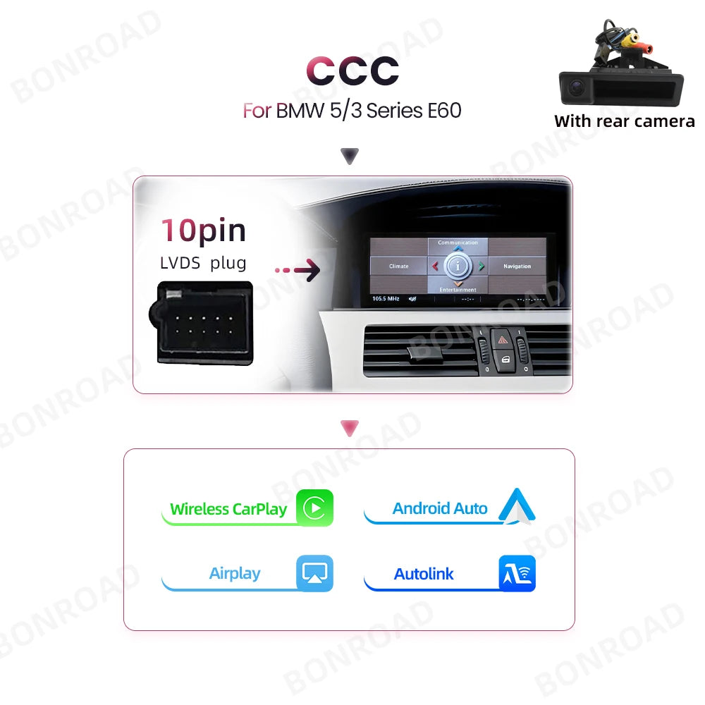 Autoradio Android avec Écran et Lecteur de Limitation pour Voiture BMW Série 5/3, E60/E61/E62/E63/E90/E91/E92/E93/M3, Masque CCC CIC