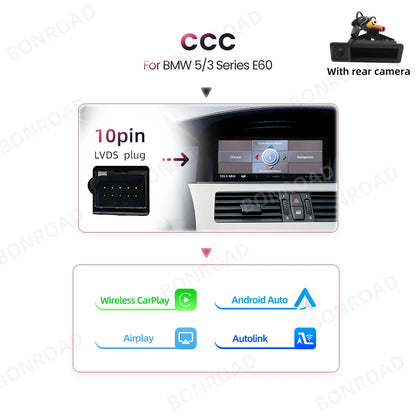 Autoradio Android avec Écran et Lecteur de Limitation pour Voiture BMW Série 5/3, E60/E61/E62/E63/E90/E91/E92/E93/M3, Masque CCC CIC