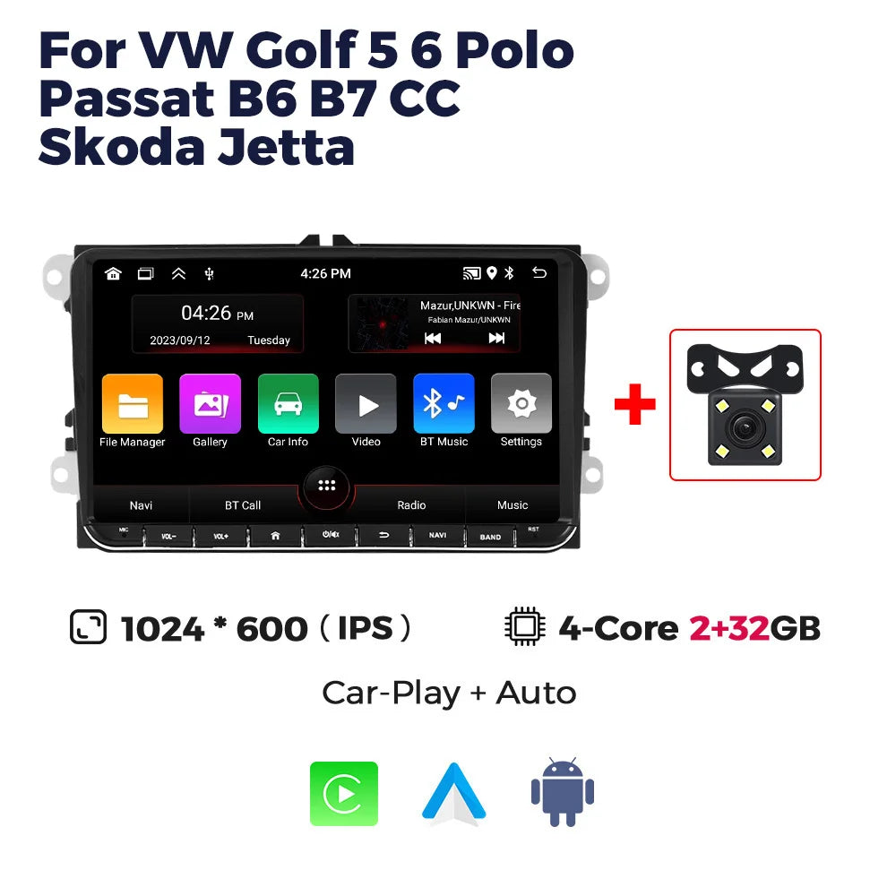 MEKEDE Android Autoradio pour Volkswagen Passat b6 b7 golf 5 6 Polo Jetta Skoda Autoradio multimédia PlayerGPS WiFi RDS Carplay