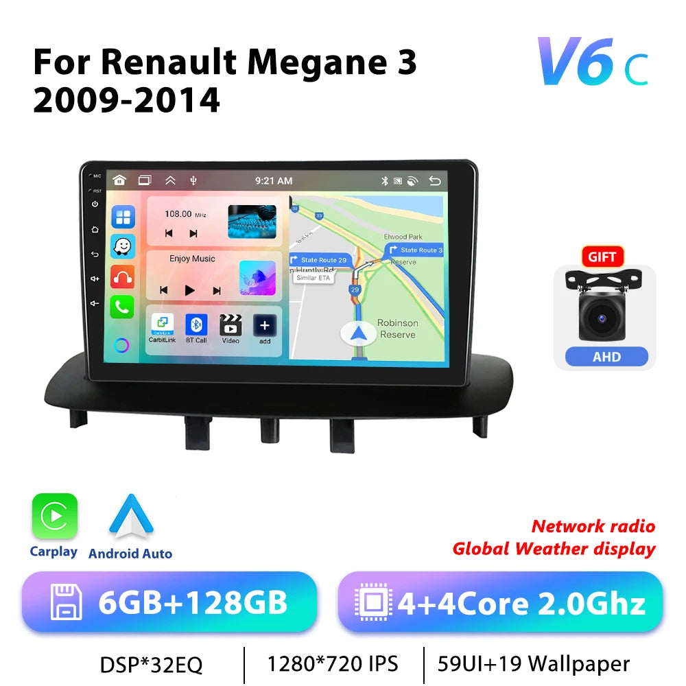 Podofo 9 "autoradio sans fil CarPlay Android Radio pour Renault Megane 3 2008-2014 multimédia GPS 4G WIFI voiture systèmes intelligents