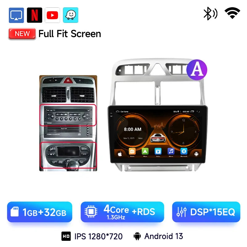 JIUYIN-Autoradio pour KIT 307, 307CC, 307SW, 2002-2013, CarPlay sans fil, Android Auto, systèmes intelligents de voiture, No 2 Din, DVD