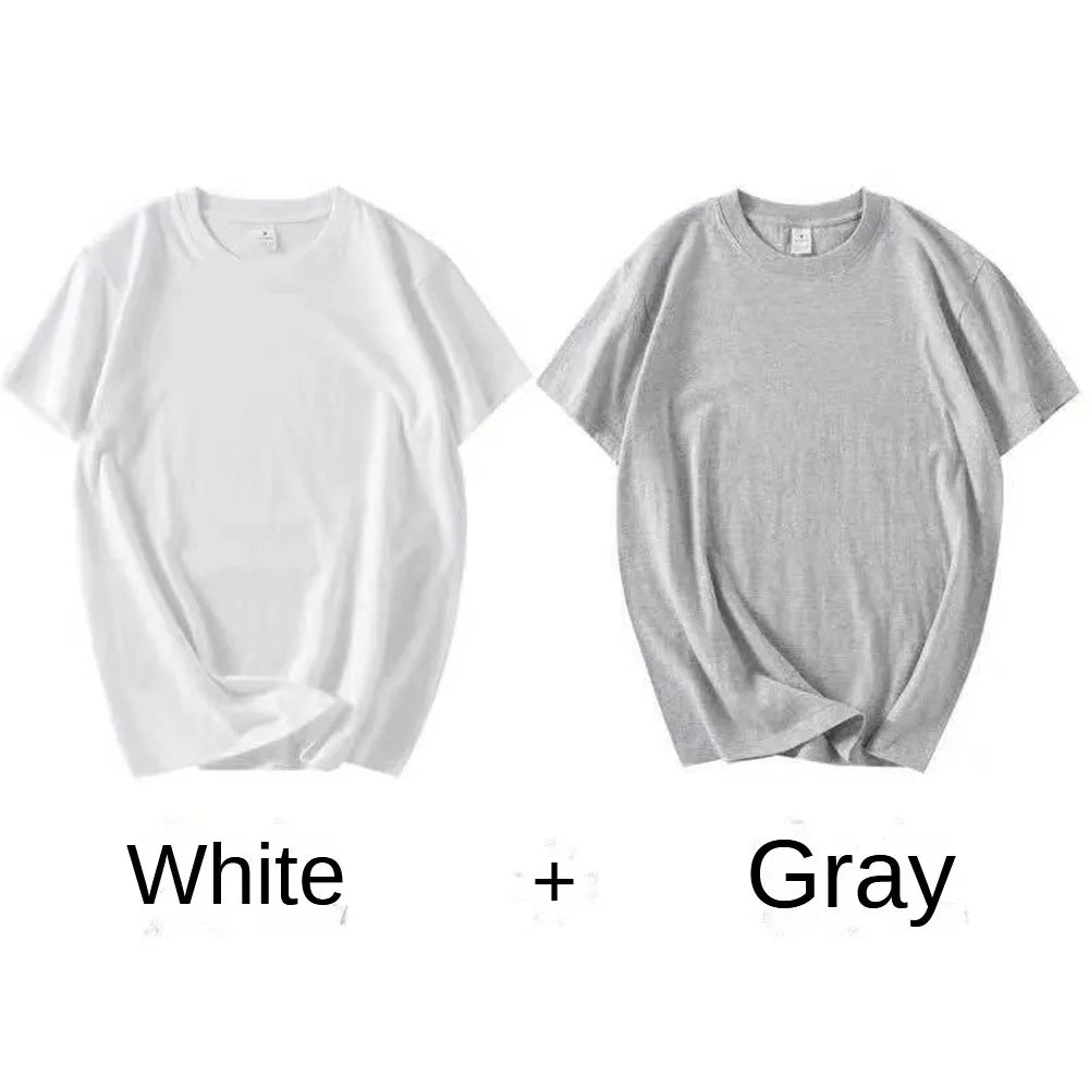2 pièces 100% coton solide t-shirts hommes et femmes à manches courtes blanc t-shirts décontracté respirant ample col rond T-shirt Couple hauts