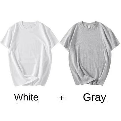 2 pièces 100% coton solide t-shirts hommes et femmes à manches courtes blanc t-shirts décontracté respirant ample col rond T-shirt Couple hauts