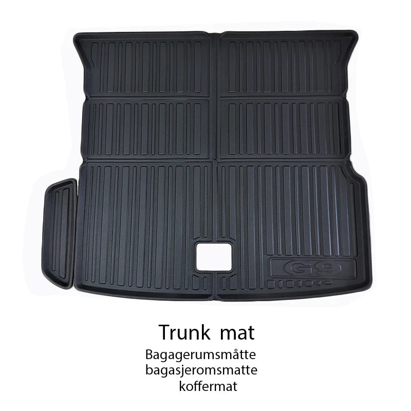 Tapis de sol de voiture pour Xpeng G9, tapis de coffre, doublure de chargement, protecteur, imperméable, coussinets de pied non alds, 2022-2024, kit de tapis de coffre