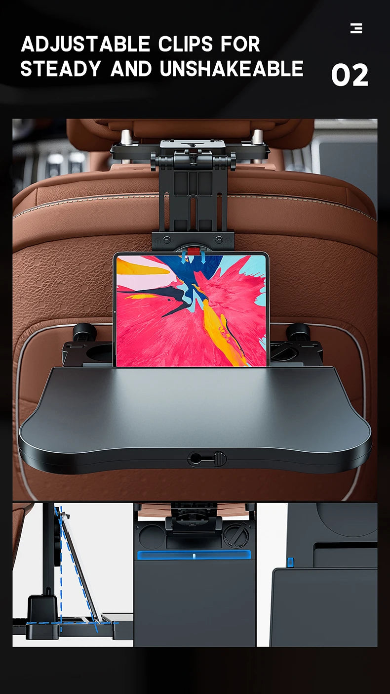 Plateau de voyage multifonctionnel haut de gamme pour voiture, pliable, avec porte-gobelet, adaptable à la plupart des voitures, idéal pour les voyages en voiture