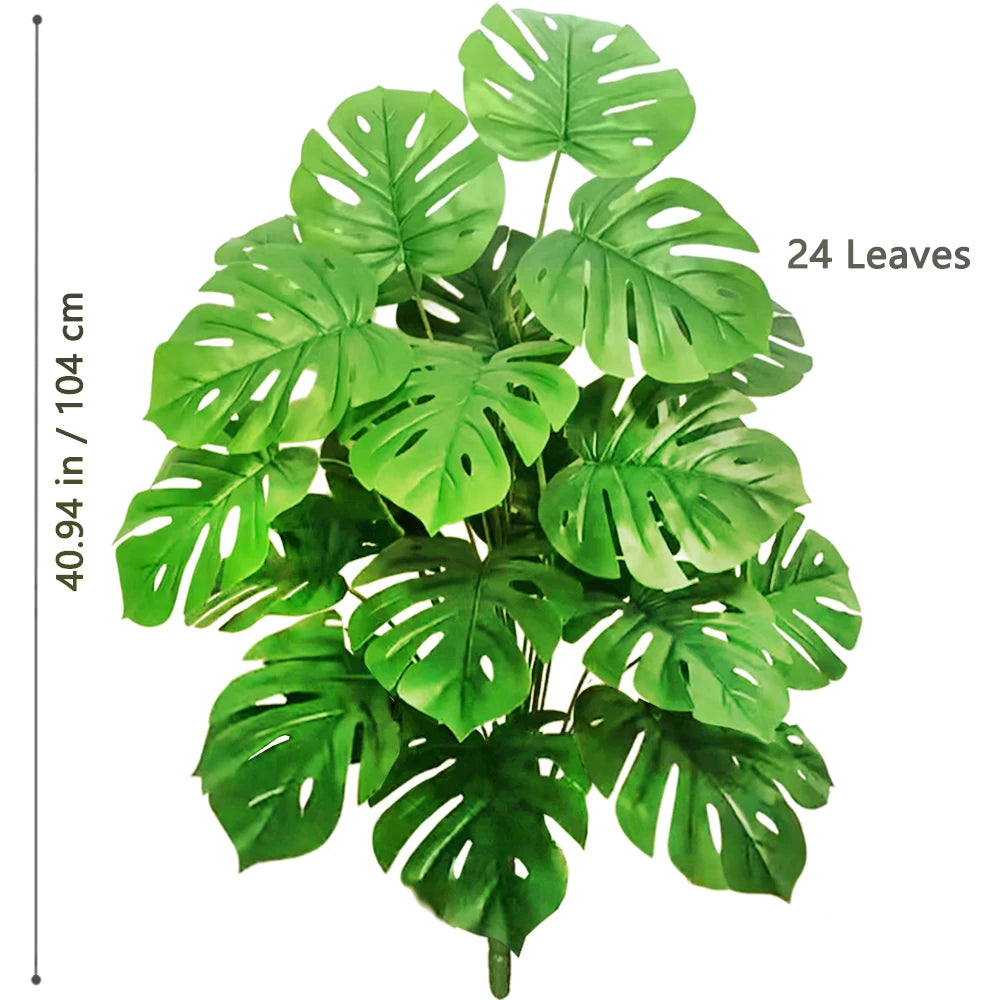 ورقة Monstera اصطناعية بلاستيكية، نبات مزيف للزينة بوعاء، مناسبة لديكور المنزل، 60-100 سم